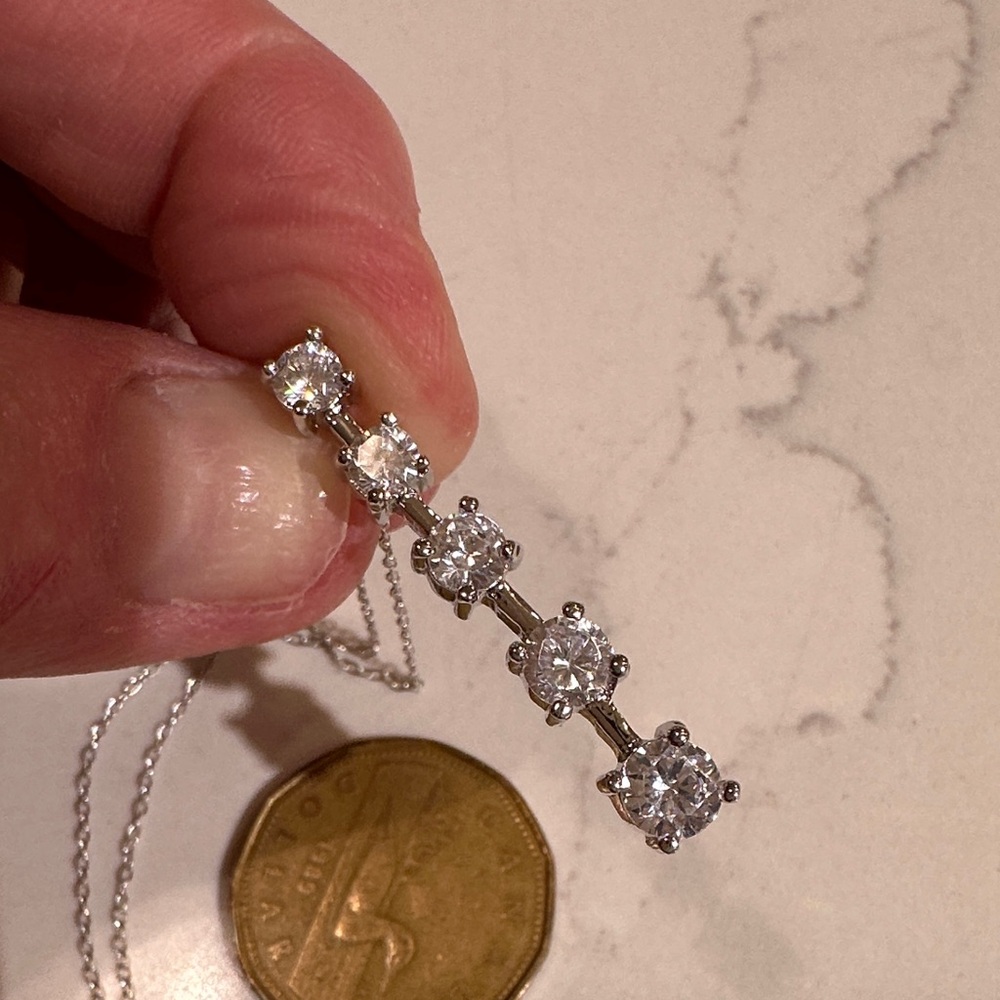 Elegant stepped CZ pendant and chain.  925 Silver  Rhodium plated
